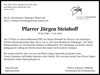 Traueranzeige von Jürgen Steinhoff von Witten aktuell