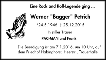 Traueranzeige von Werner Petrich von Stadtanz.Castrop-Rauxel