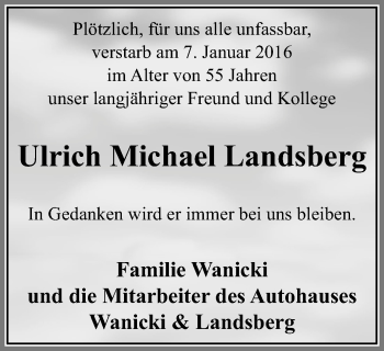 Traueranzeige von Ulrich Michael Landsberg von Mülheimer Woche