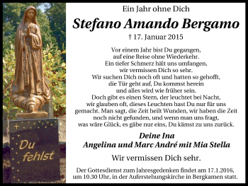 Traueranzeige von Stefano Amando Bergamo von Lüner Anzeiger