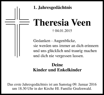 Traueranzeige von Theresia Veen von Stadtspiegel Bottrop