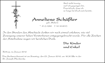 Traueranzeige von Anneliese Schüßler von Stadtspiegel Bottrop