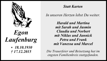 Traueranzeige von Egon Laufenburg von Wochen-Anzeiger Oberhausen