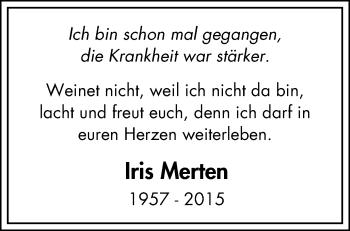 Traueranzeige von Iris Merten von Kettwig Kurier