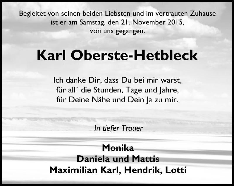 Traueranzeigen von karl oberste hetbleck trauer in nrw de