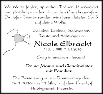 Traueranzeige von Nicole Elbracht von Stadtanz.Castrop-Rauxel