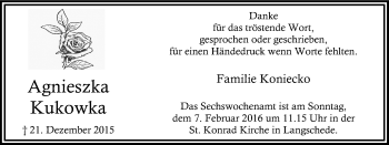 Traueranzeige von Agnieszka Kukowka von Stadtspiegel Menden + Froendenberg