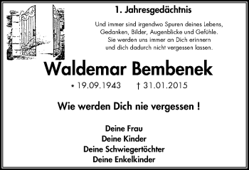 Traueranzeige von Waldemar Bembenek von Stadtspiegel Gelsenkirchen