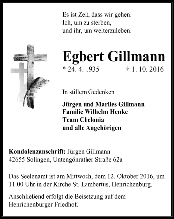 Traueranzeige von Egbert Gillmann von Stadtanz.Castrop-Rauxel