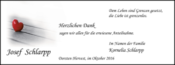 Traueranzeige von Josef Schlarpp von Stadtspiegel Haltern + Dorsten