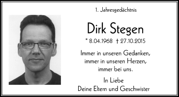 Traueranzeige von Dirk Stegen von Mülheimer Woche