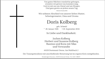 Traueranzeige von Doris Kolberg von Lüner Anzeiger