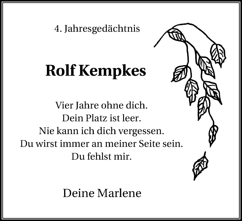  Traueranzeige für Rolf Kempkes vom 12.10.2016 aus Wochen-Anzeiger Oberhausen