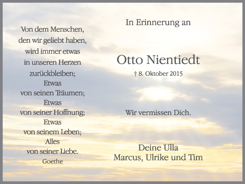  Traueranzeige für Otto Nientiedt vom 08.10.2016 aus Lüner Anzeiger