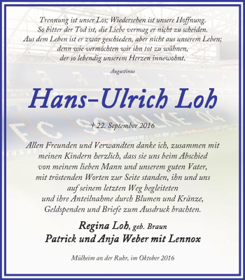 Traueranzeige von Hans-Ulrich Loh von Mülheimer Woche