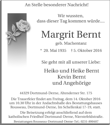 Traueranzeige von Margrit Bernt von Lüner Anzeiger