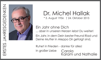 Traueranzeige von Michel Hallak von Lüner Anzeiger