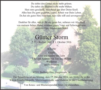 Traueranzeige von Günter Stormi von Klever Wochenblatt