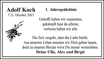 Traueranzeige von Adolf Koch von Mülheimer Woche