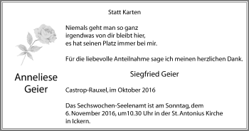 Traueranzeige von Anneliese Geier von Stadtanz.Castrop-Rauxel