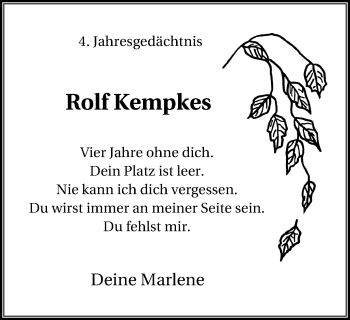 Traueranzeige von Rolf Kempkes von Wochen-Anzeiger Oberhausen