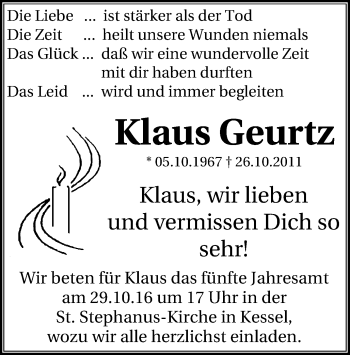 Traueranzeige von Klaus Geurtz von Gocher Wochenblatt