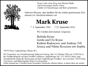 Traueranzeige von Mark Kruse von Lüner Anzeiger