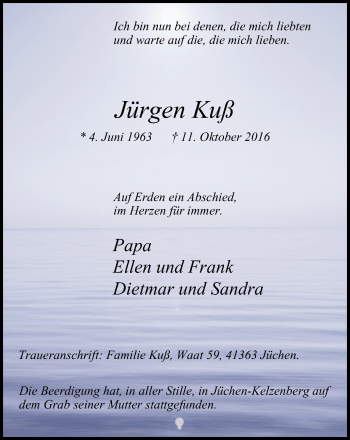 Traueranzeige von Jürgen Kuß von Stadtspiegel Iserlohn + Hemer