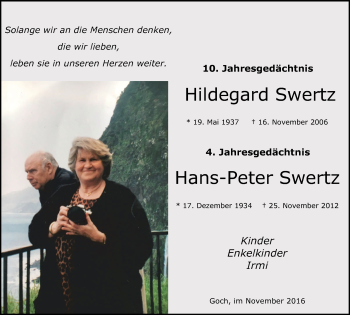 Traueranzeige von Hildegard und Hans-Peter Swertz von Gocher Wochenblatt