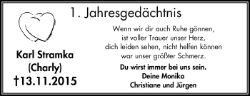 Traueranzeige von Karl  Stramka von Wochen-Anzeiger Oberhausen