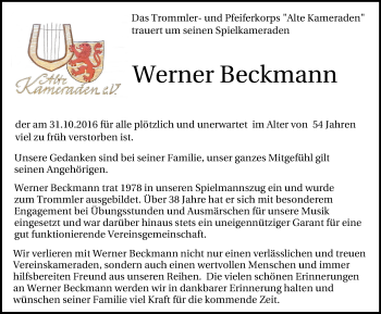 Traueranzeige von Werner Beckmann von Lüner Anzeiger