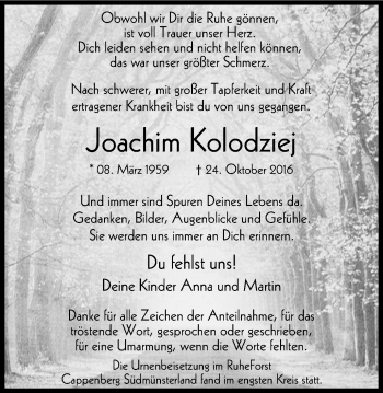 Traueranzeige von Joachim Kolodziej von Lüner Anzeiger