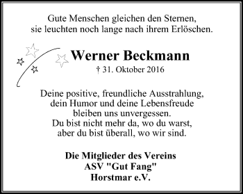 Traueranzeige von Werner Beckmann von Lüner Anzeiger