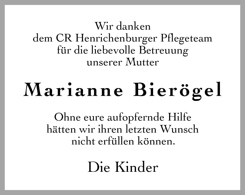  Traueranzeige für Marianne Bierögel vom 26.11.2016 aus Stadtanz.Castrop-Rauxel