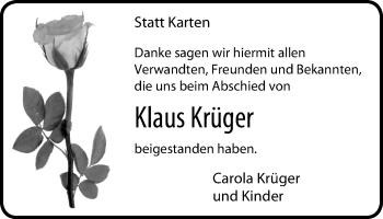 Traueranzeige von Klaus Krüger von Stadtspiegel Wattenscheid