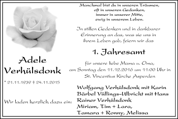 Traueranzeige von Adele Verhülsdonk von Gocher Wochenblatt