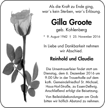 Traueranzeige von Gilla Groote von Borbeck Kurier
