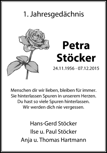 Traueranzeige von Petra Stöcker von Wochen-Anzeiger Langenfeld/Monheim/Hilden