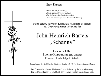 Traueranzeige von John-Heinrich Bartels von Stadtanzeiger Emmerich/Rees/Isselburg