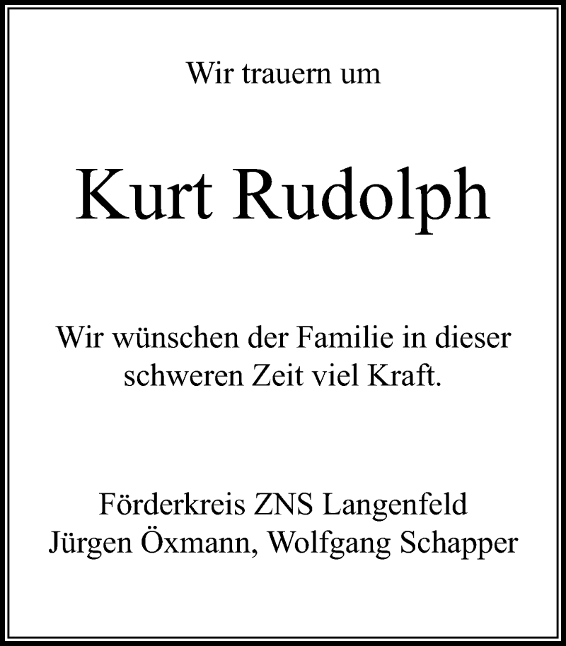  Traueranzeige für Kurt Rudolph vom 17.12.2016 aus Wochen-Anzeiger Langenfeld/Monheim/Hilden