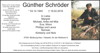 Traueranzeige von Günther Schröder von Klever + Gocher Wochenblatt