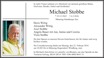 Traueranzeige von Michael Stobbe von Wochen-Anzeiger Oberhausen
