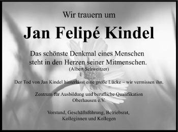 Traueranzeige von Jan Felipe Kindel von Wochen-Anzeiger Oberhausen