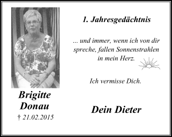 Traueranzeige von Brigitte Donau von Mülheimer Woche