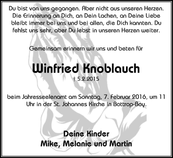 Traueranzeige von Winfried Knoblauch von Stadtspiegel Bottrop