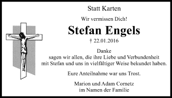 Traueranzeige von Stefan Engels von Wochen-Anzeiger Oberhausen