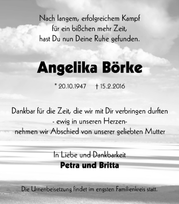 Traueranzeige von Angelika Börke von Wochen-Anzeiger Duisburg