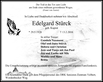 Traueranzeige von Edelgard Stürck von Stadtanzeiger Velbert + Heiligenhaus