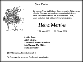 Traueranzeige von Heinz Mertins von Lüner Anzeiger
