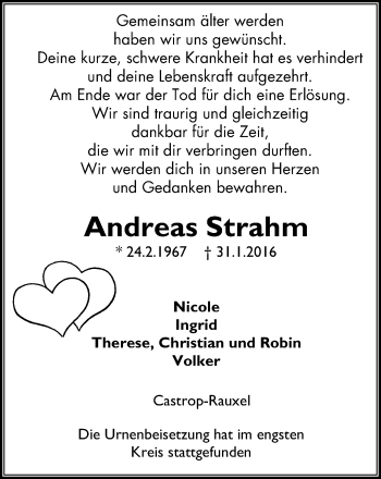 Traueranzeige von Andreas Strahm von Stadtanz.Castrop-Rauxel